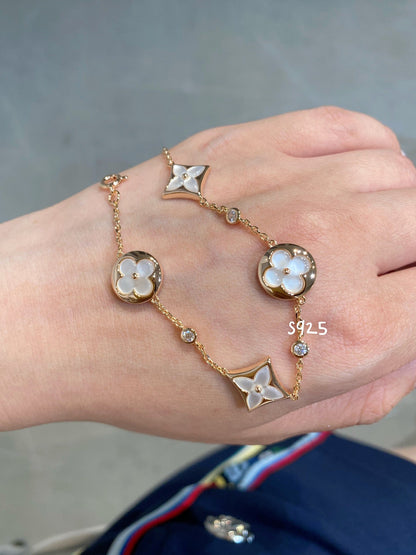 [Verdaci™]STAR AND SUN 4 MOTIF WHITE MOP PINK GOLD BRACELET