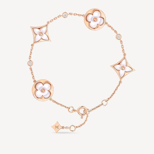 [Verdaci™]STAR AND SUN 4 MOTIF WHITE MOP PINK GOLD BRACELET