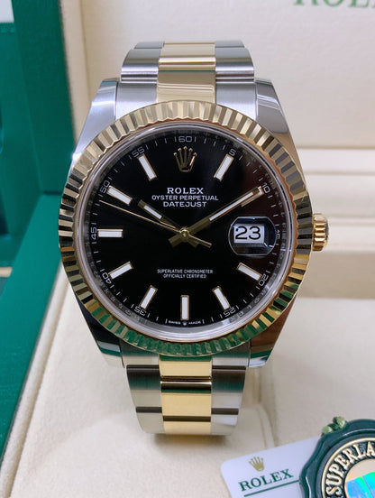 ROLEX DATEJUST 41MM TWO TONE OYSTER PERPETUAL BLACK DIAL