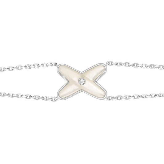 [Verdaci™]JEUX BRACELET WHITE MOP SILVER 1 DIAMOND