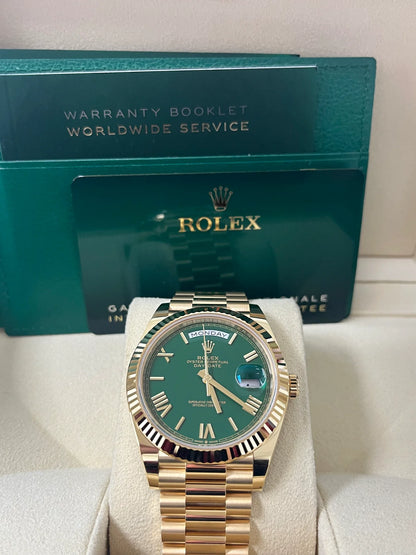 Rolex Day-Date 40 Yellow Gold Green Roman Dial 228238