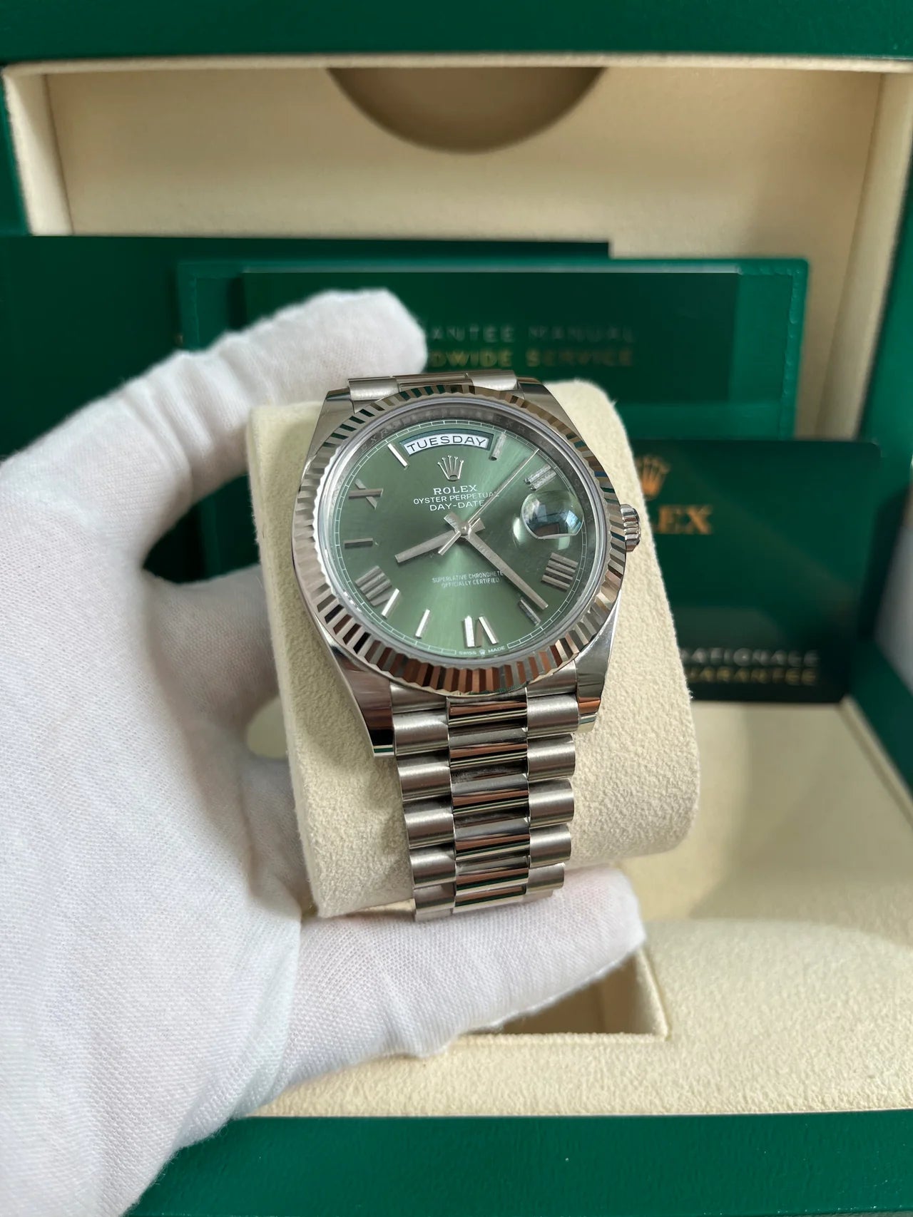 Rolex Day Date Olive Green Silver