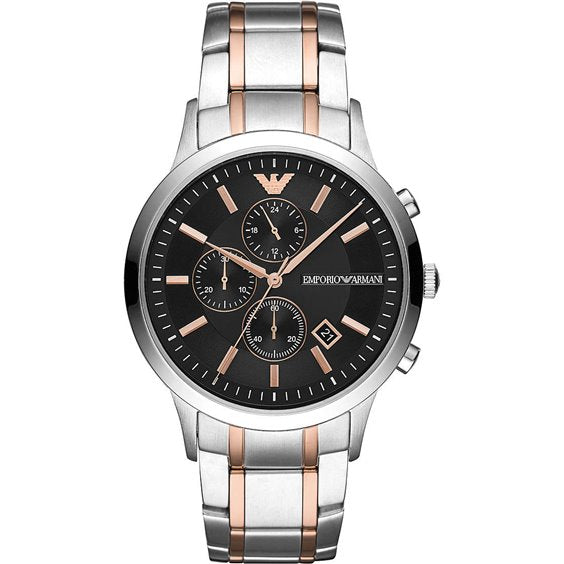 EMPORIO ARMANI AR11165 SILVER/ROSE GOLD - BLACK CHRONO