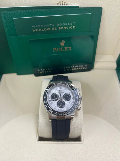 Rolex Daytona Silver Meteroite and Black Dial Oysterflex