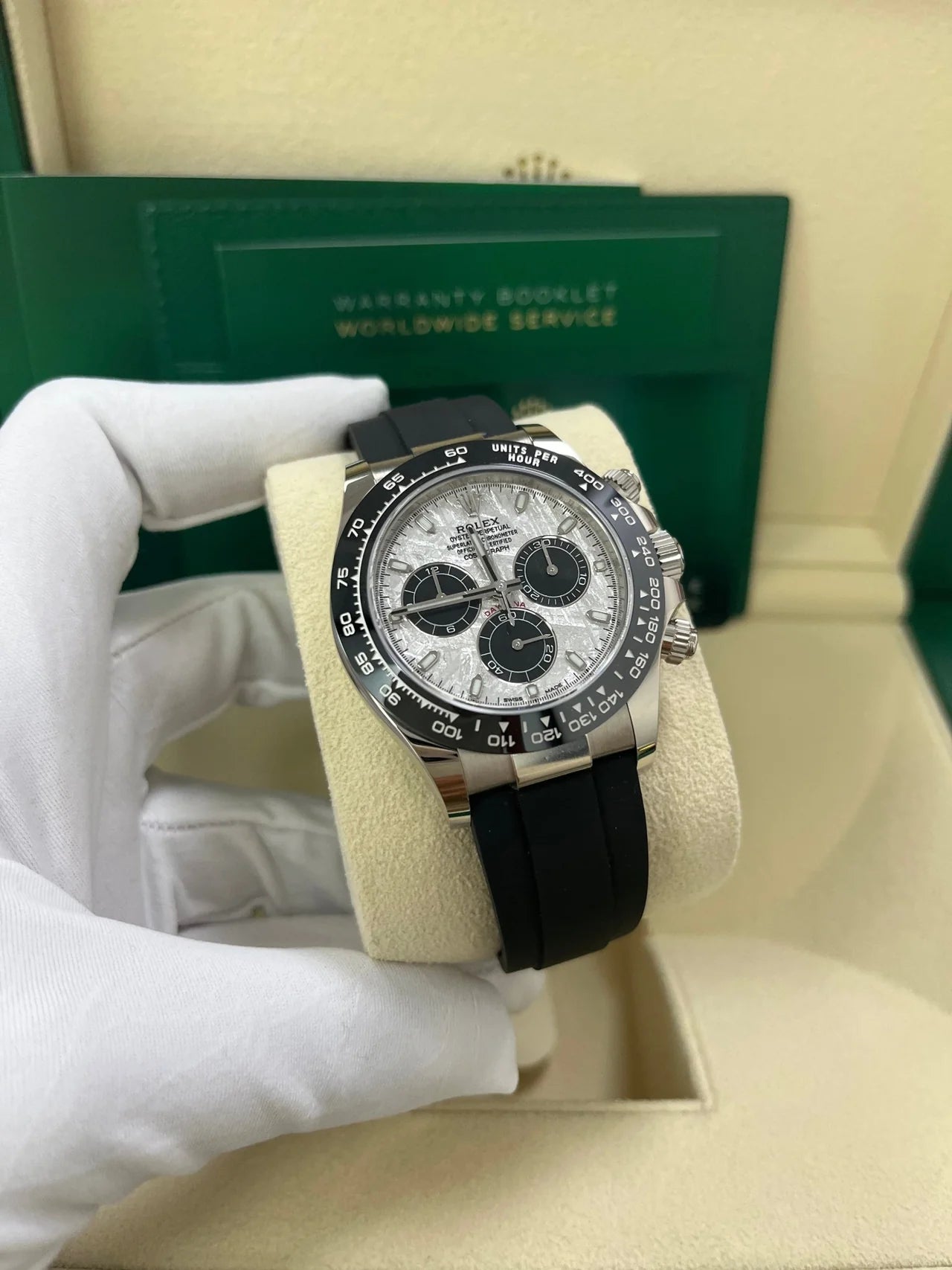Rolex Daytona Silver Meteroite and Black Dial Oysterflex